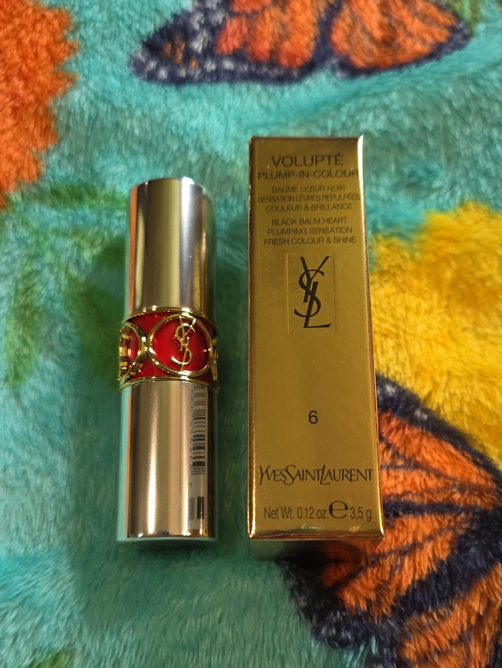 Yves Saint Laurent YSL Volupté Plump-in-Colour Black Balm Heart 6 Lunatic Red